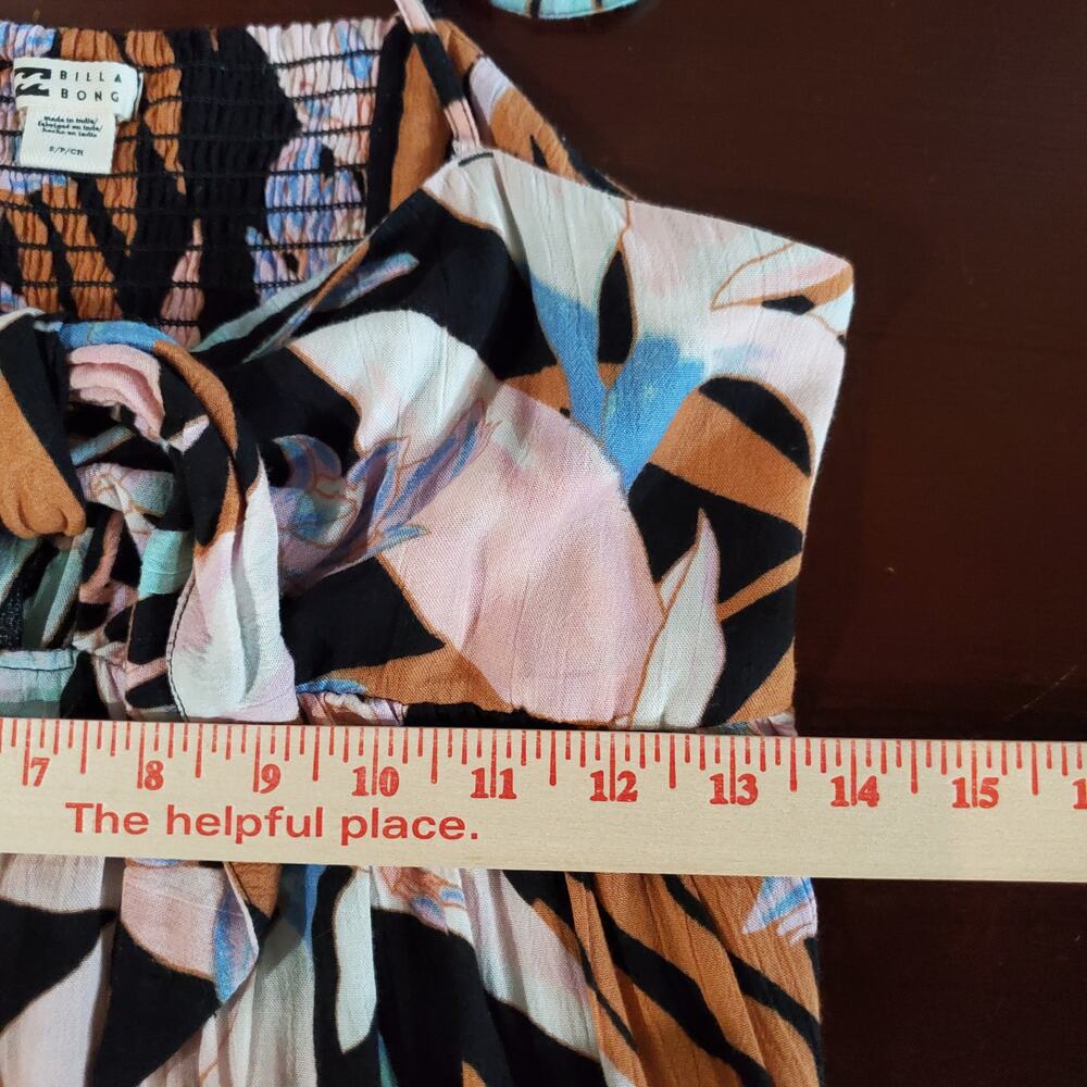 Billabong Twist It Midi Slip Dress Size S Tropical Smocked Babydoll Empire Waist - Picture 13 of 14
